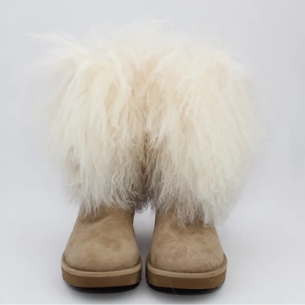 UGG Tan Suede Boots with Cream Fur Cuff
